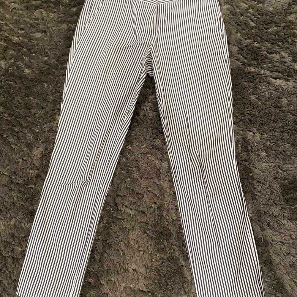 J. Crew Navy and White Striped Trousers